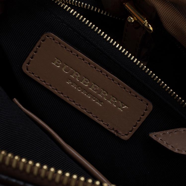 Pre Owned Burberry Brown Grained Leather Small Bow Detail Satchel