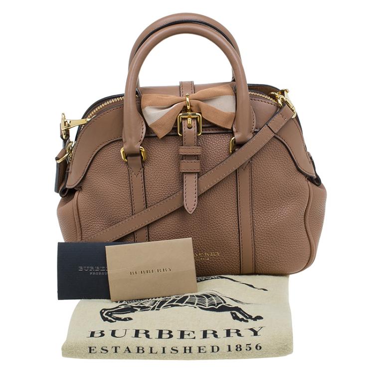 Pre Owned Burberry Brown Grained Leather Small Bow Detail Satchel