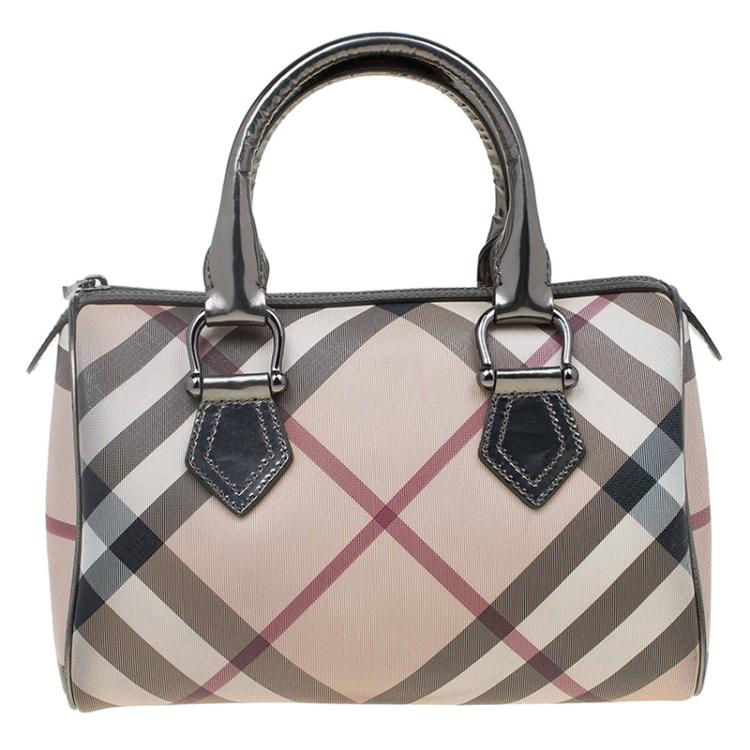 Pre Owned Burberry Beige/Bronze Nova Check Coated Canvas Small Bowling Bag