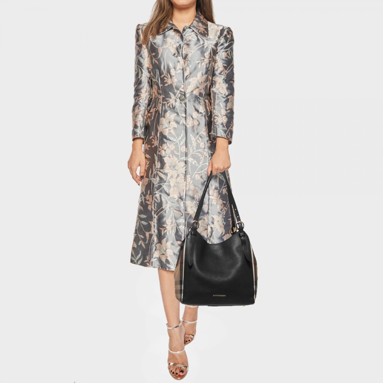 Pre Owned Burberry Black/Beige House Check Canvas and Leather Small Canterbury Tote