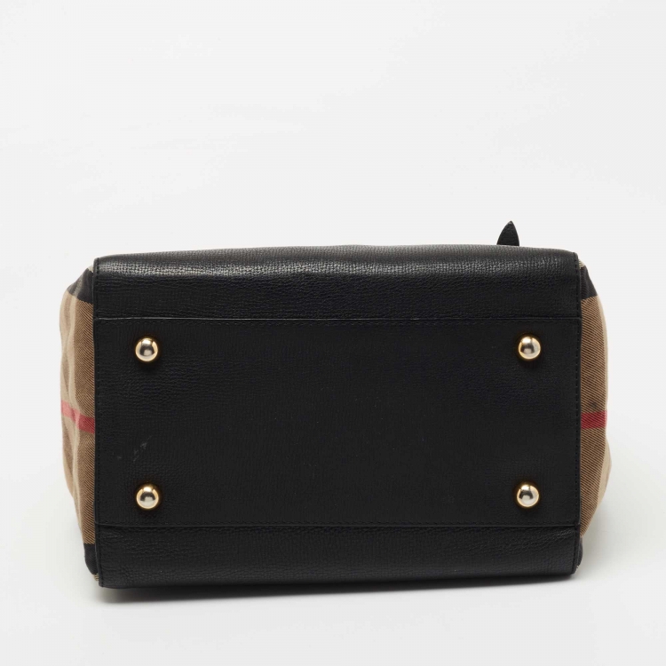 Pre Owned Burberry Black/Beige House Check Canvas and Leather Small Canterbury Tote