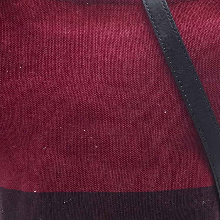 Pre Owned Burberry Maroon/Black Canvas and Leather Tassel Ashby Bucket Bag