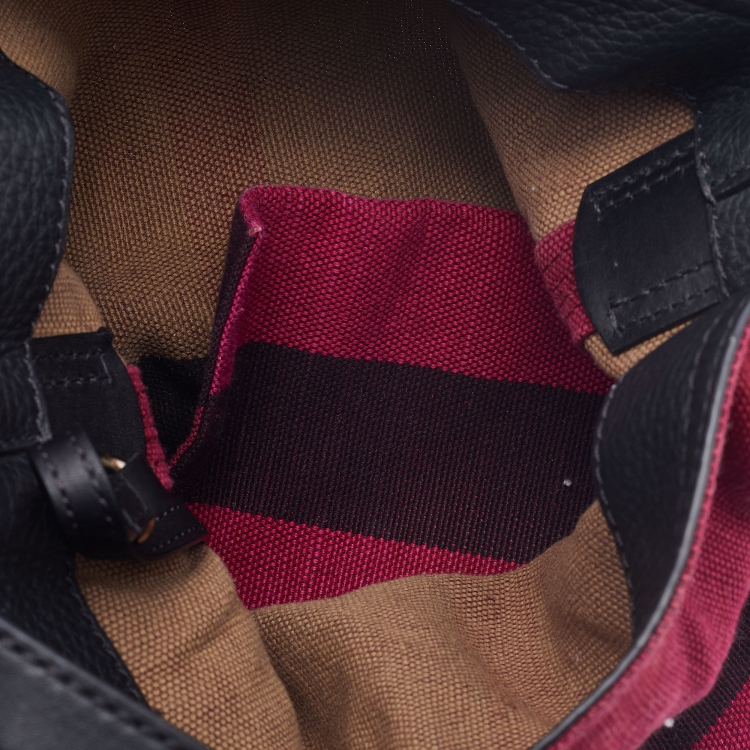 Pre Owned Burberry Maroon/Black Canvas and Leather Tassel Ashby Bucket Bag