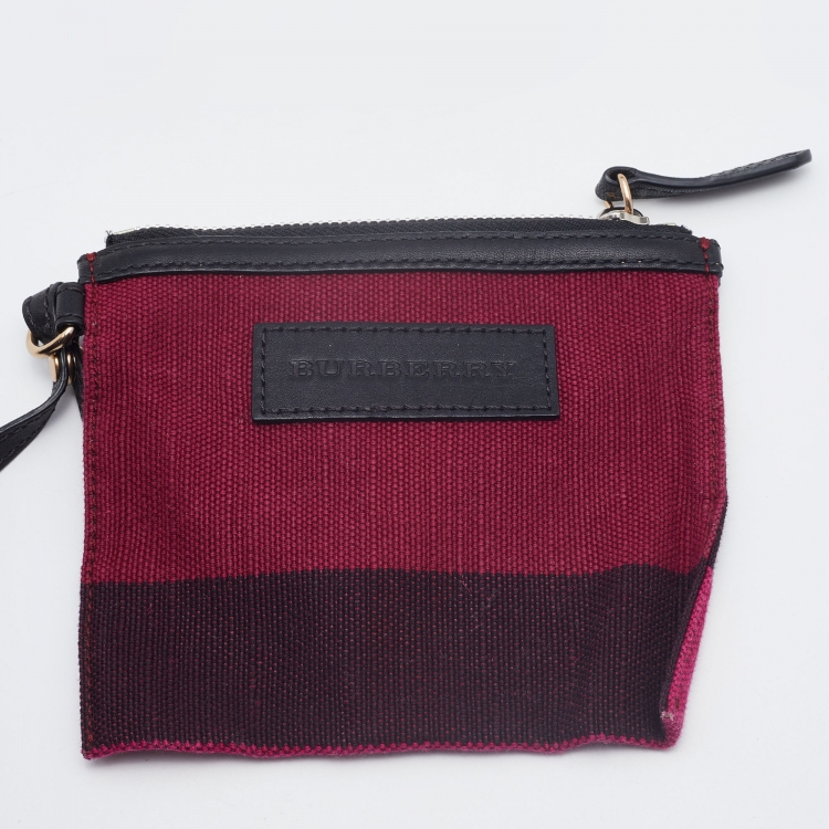 Pre Owned Burberry Maroon/Black Canvas and Leather Tassel Ashby Bucket Bag