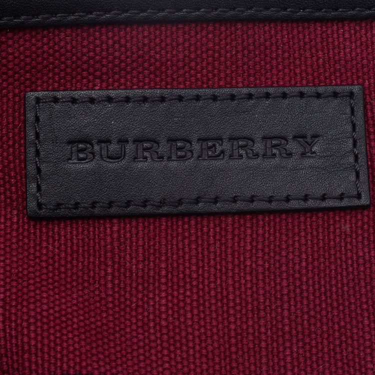 Pre Owned Burberry Maroon/Black Canvas and Leather Tassel Ashby Bucket Bag