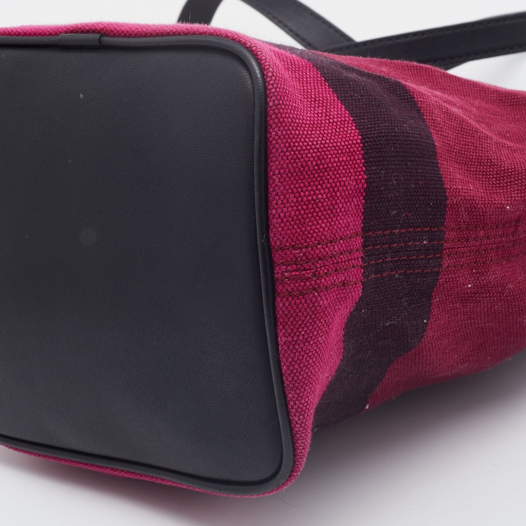 Pre Owned Burberry Maroon/Black Canvas and Leather Tassel Ashby Bucket Bag