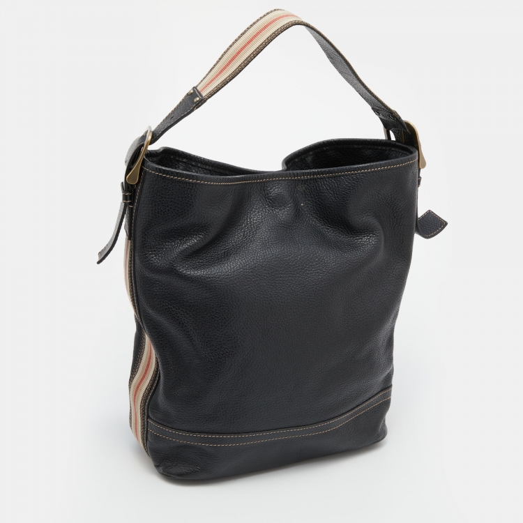 Pre Owned Burberry Black Leather Hobo