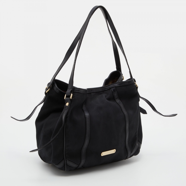 Pre Owned Burberry Black Canvas and Leather Small Canterbury Tote