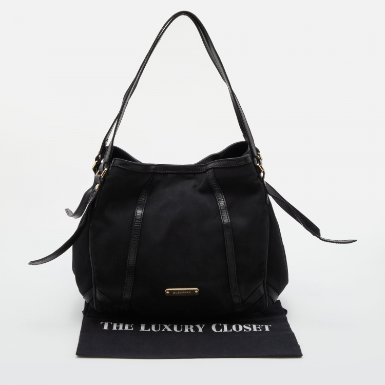 Pre Owned Burberry Black Canvas and Leather Small Canterbury Tote