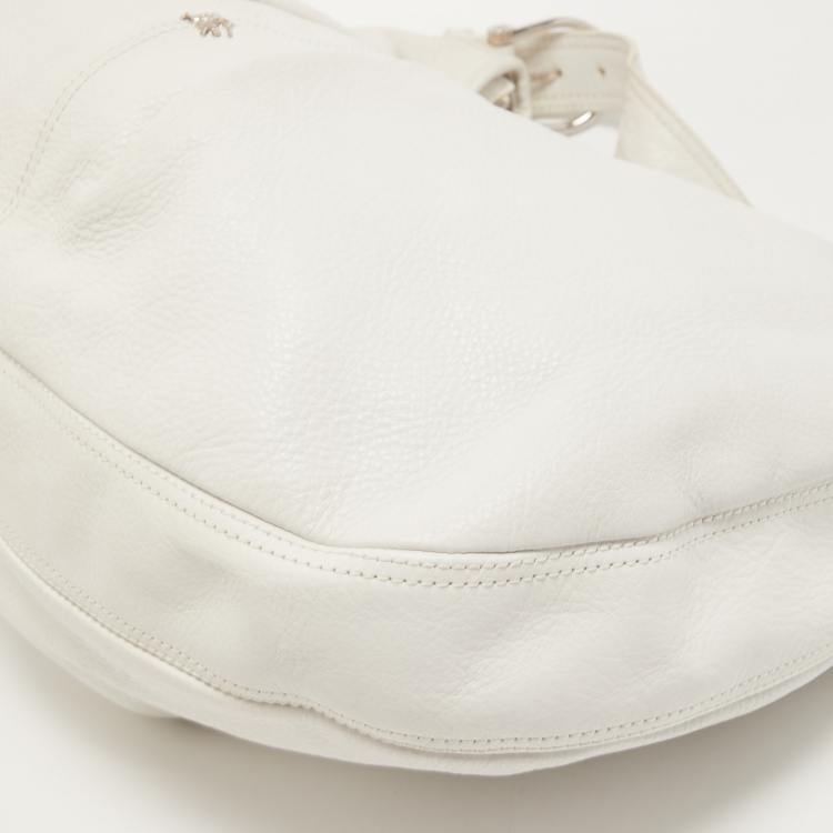 Pre Owned Burberry White Leather Buckle Handle Hobo