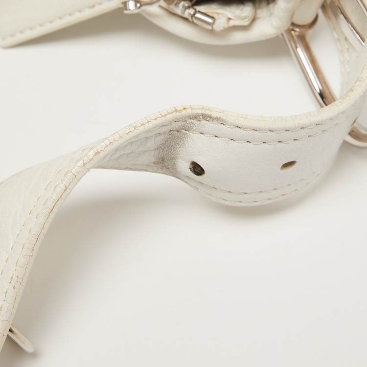 Pre Owned Burberry White Leather Buckle Handle Hobo