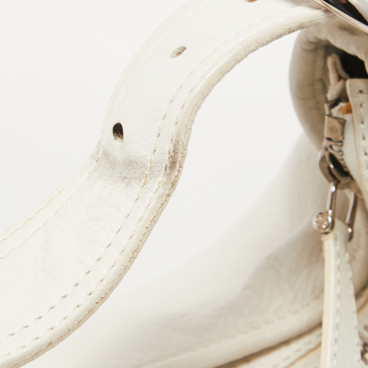 Pre Owned Burberry White Leather Buckle Handle Hobo
