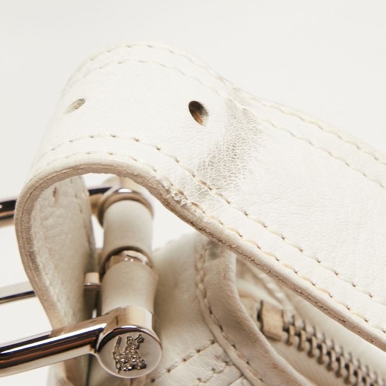 Pre Owned Burberry White Leather Buckle Handle Hobo