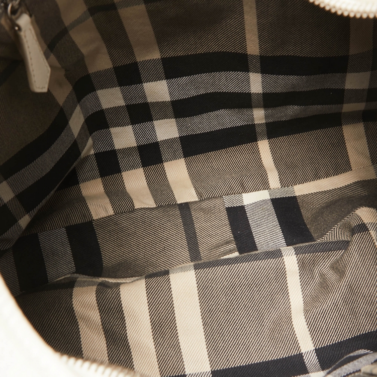 Pre Owned Burberry White Leather Buckle Handle Hobo