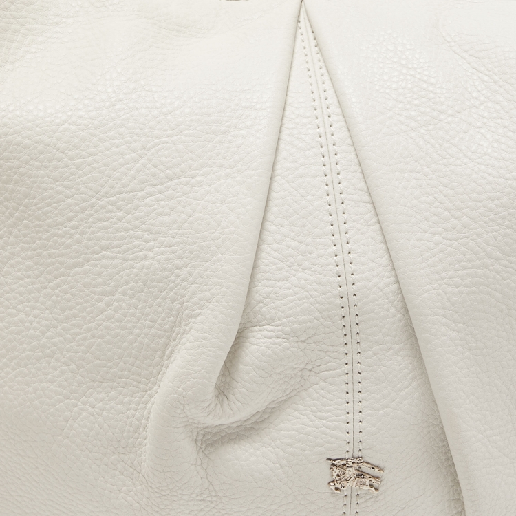 Pre Owned Burberry White Leather Buckle Handle Hobo