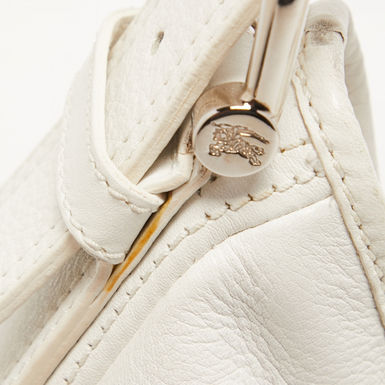 Pre Owned Burberry White Leather Buckle Handle Hobo