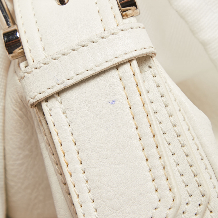 Pre Owned Burberry White Leather Buckle Handle Hobo