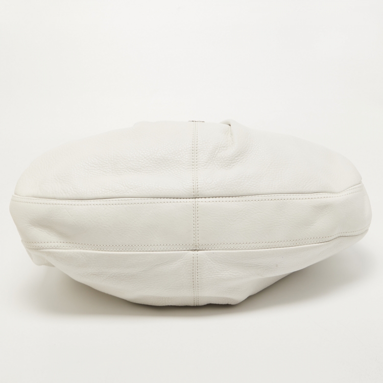 Pre Owned Burberry White Leather Buckle Handle Hobo