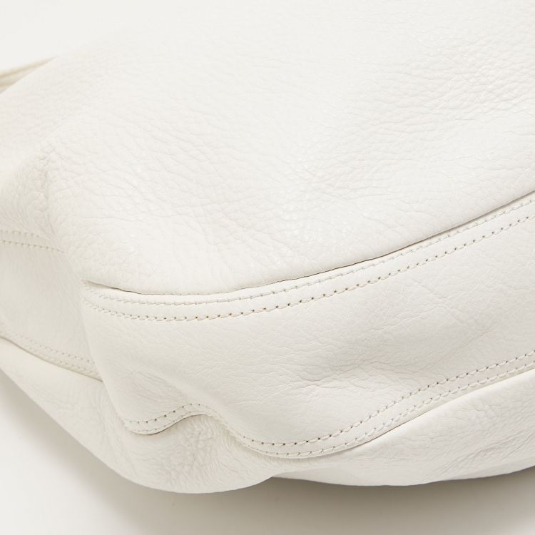 Pre Owned Burberry White Leather Buckle Handle Hobo