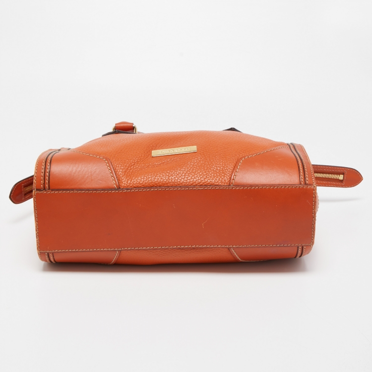 Pre Owned Burberry Orange Leather Honeywood Tote