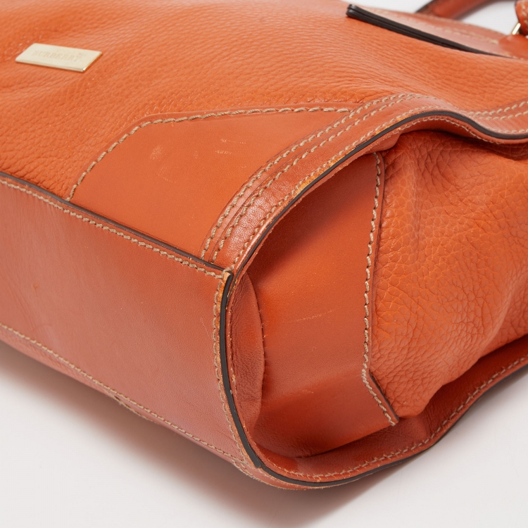 Pre Owned Burberry Orange Leather Honeywood Tote
