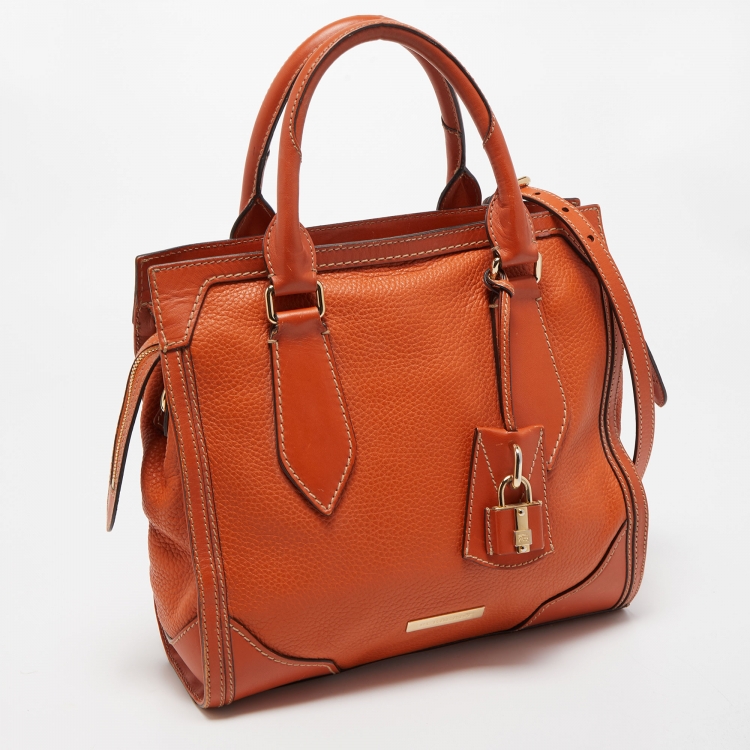 Pre Owned Burberry Orange Leather Honeywood Tote
