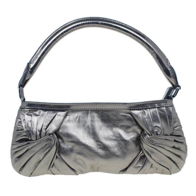 Pre Owned Burberry Silver Metallic Calfskin Mini Sling Bag