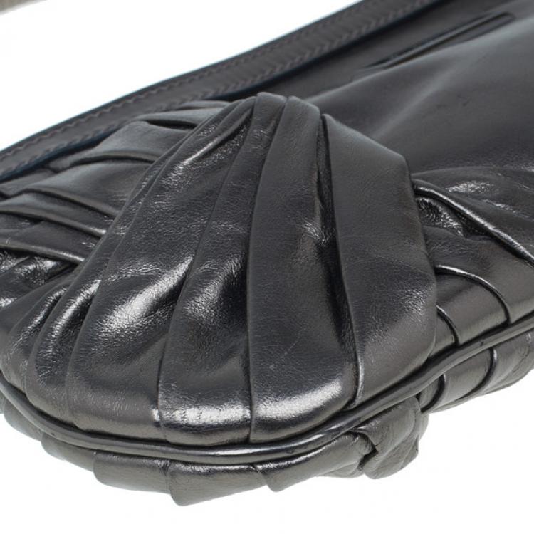 Pre Owned Burberry Silver Metallic Calfskin Mini Sling Bag