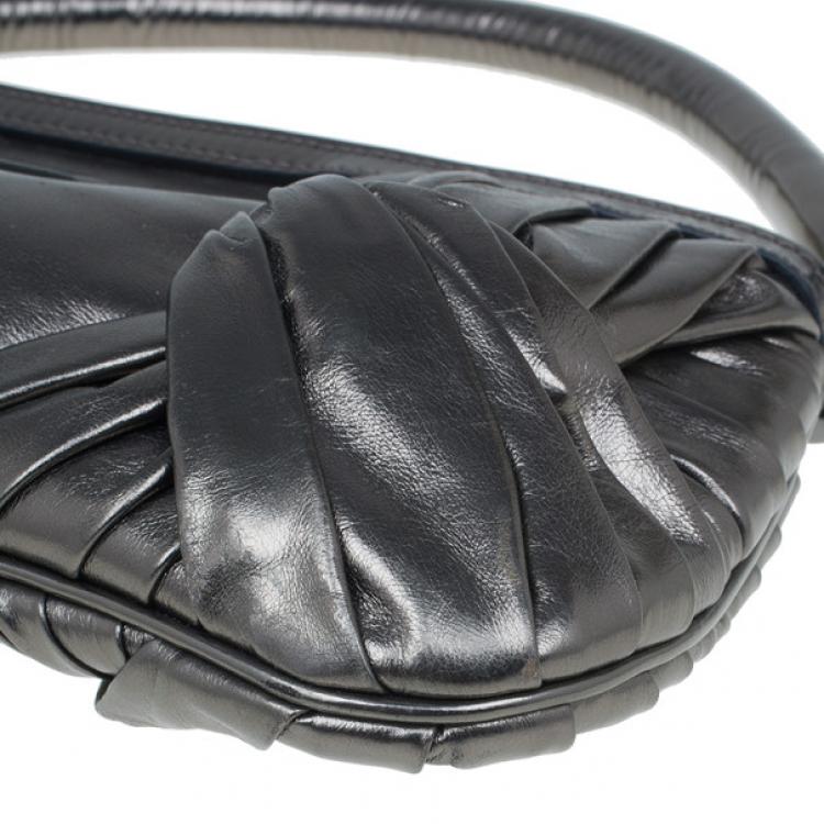 Pre Owned Burberry Silver Metallic Calfskin Mini Sling Bag