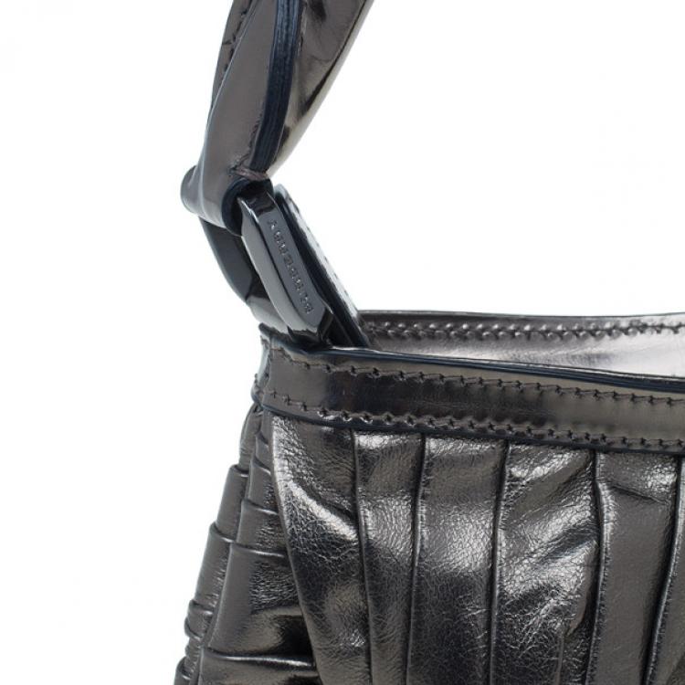 Pre Owned Burberry Silver Metallic Calfskin Mini Sling Bag