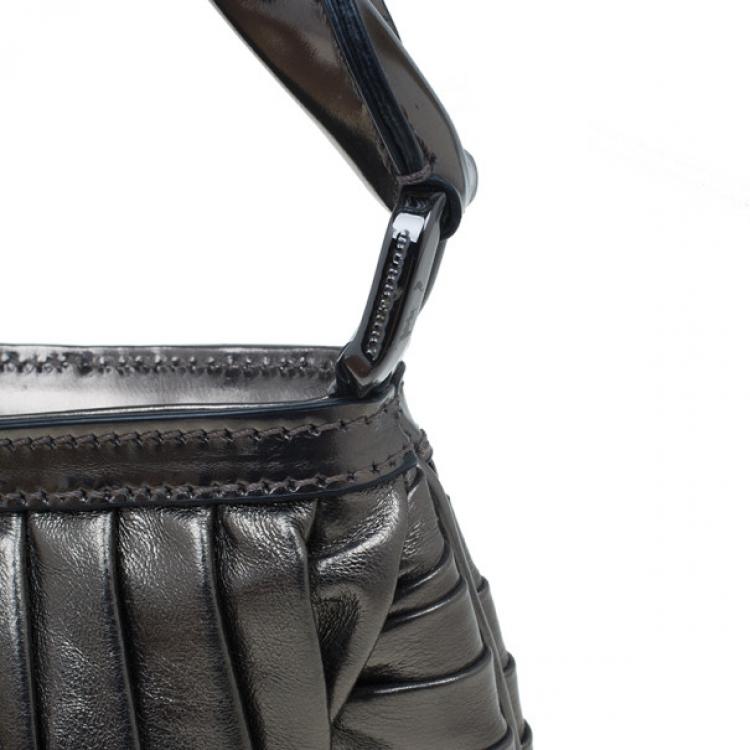 Pre Owned Burberry Silver Metallic Calfskin Mini Sling Bag