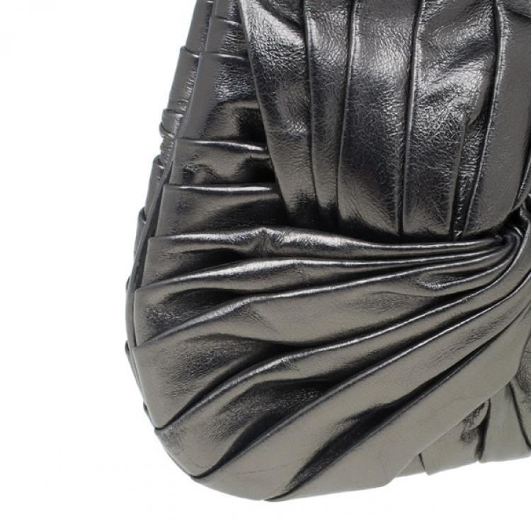 Pre Owned Burberry Silver Metallic Calfskin Mini Sling Bag