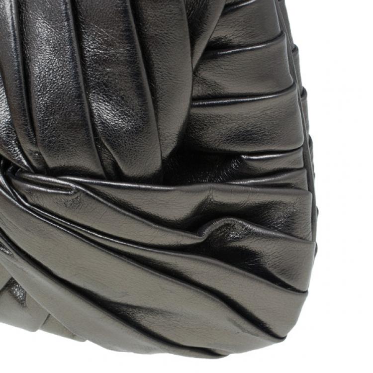 Pre Owned Burberry Silver Metallic Calfskin Mini Sling Bag