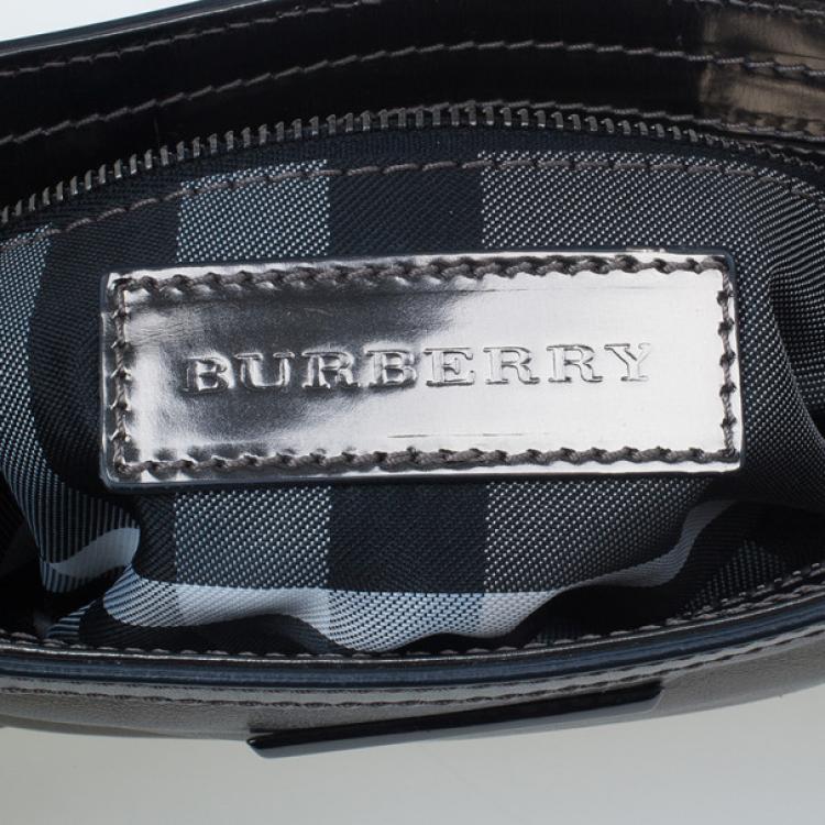 Pre Owned Burberry Silver Metallic Calfskin Mini Sling Bag