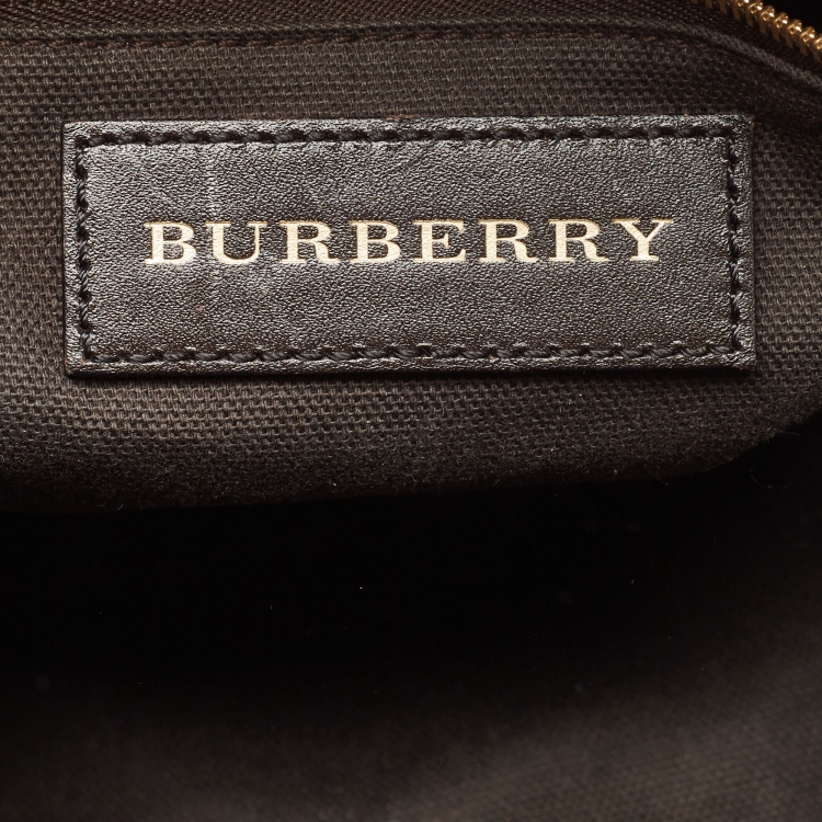 Pre Owned Burberry Brown/Beige Haymarket Check PVC and Leather Primrose Satchel