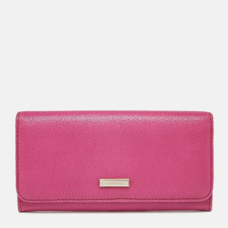 Burberry Pink Leather Flap Continental Wallet