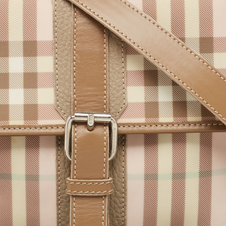 Pre Owned Burberry Pink/Brown House Check PVC Top Handle Bag
