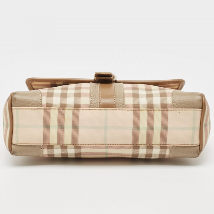 Pre Owned Burberry Pink/Brown House Check PVC Top Handle Bag