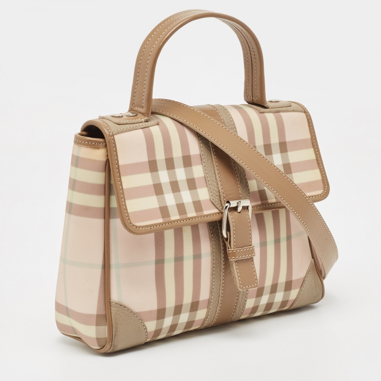 Pre Owned Burberry Pink/Brown House Check PVC Top Handle Bag