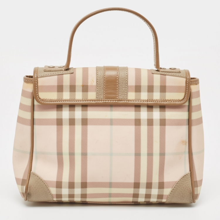 Pre Owned Burberry Pink/Brown House Check PVC Top Handle Bag