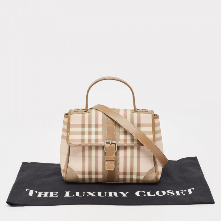 Pre Owned Burberry Pink/Brown House Check PVC Top Handle Bag