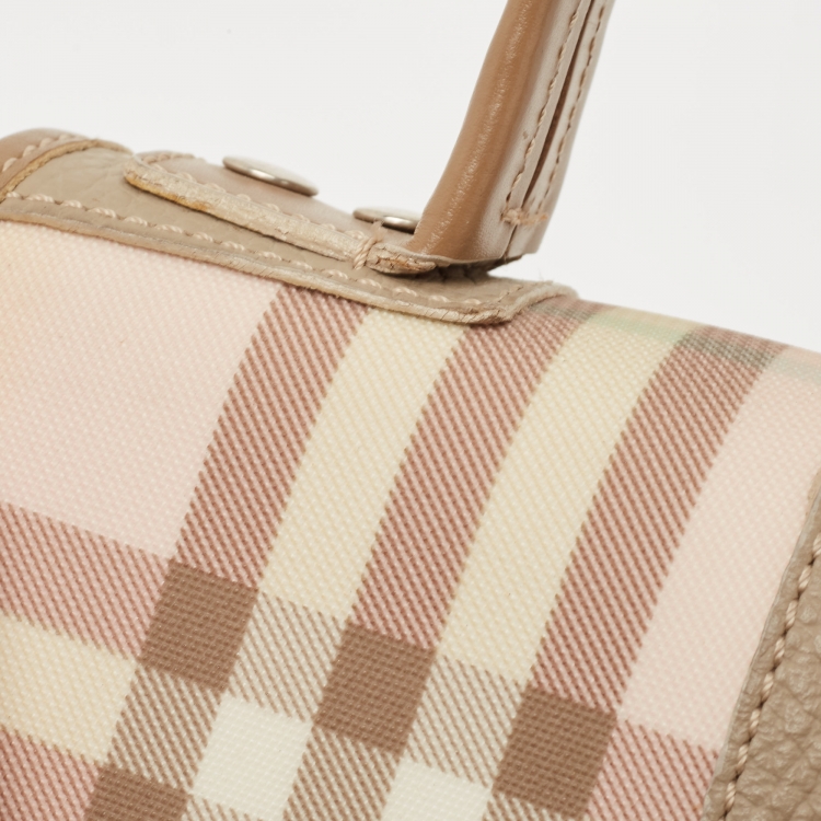 Pre Owned Burberry Pink/Brown House Check PVC Top Handle Bag