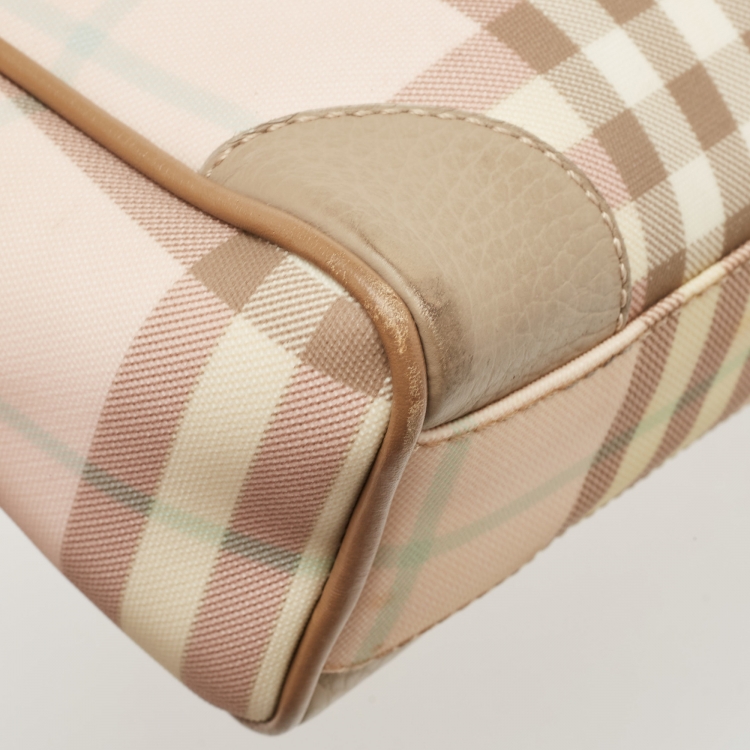 Pre Owned Burberry Pink/Brown House Check PVC Top Handle Bag