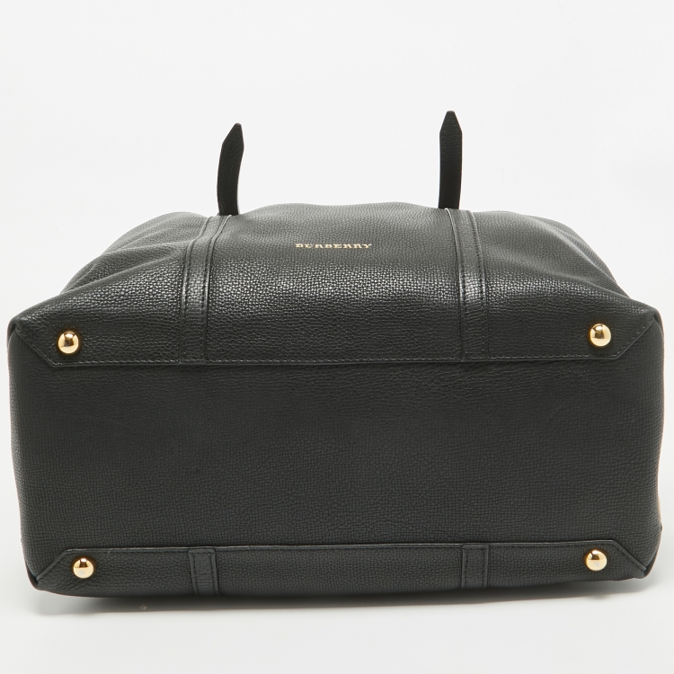 Pre Owned Burberry Black/Beige House Check Fabric and Leather Mason Diaper Tote