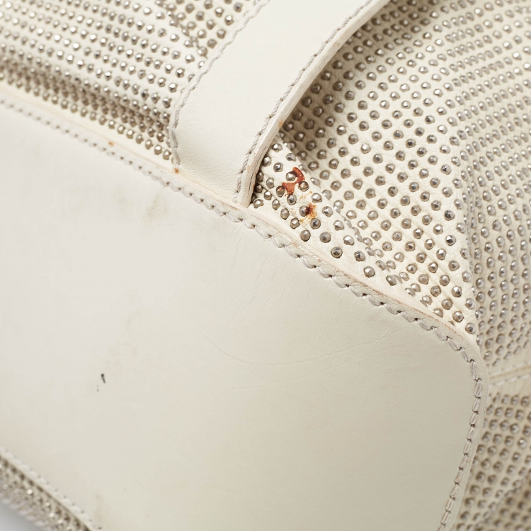 Pre Owned Burberry Off White Leather Studded Ashbury Knight Satchel