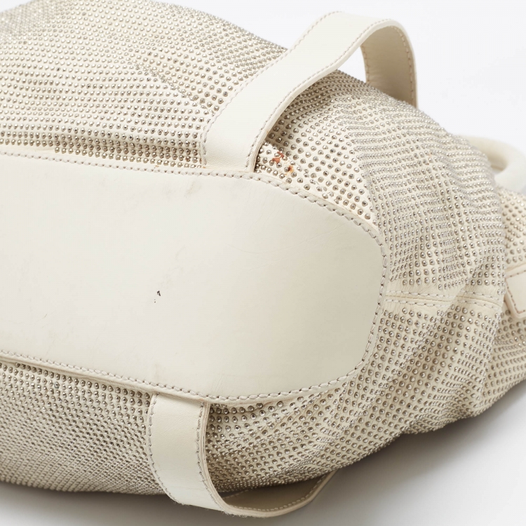 Pre Owned Burberry Off White Leather Studded Ashbury Knight Satchel