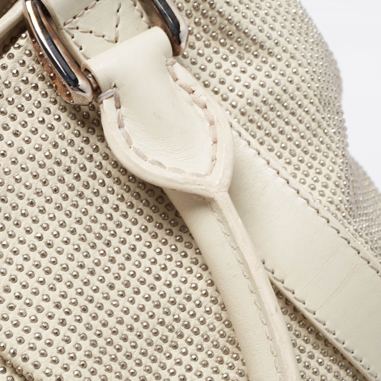 Pre Owned Burberry Off White Leather Studded Ashbury Knight Satchel