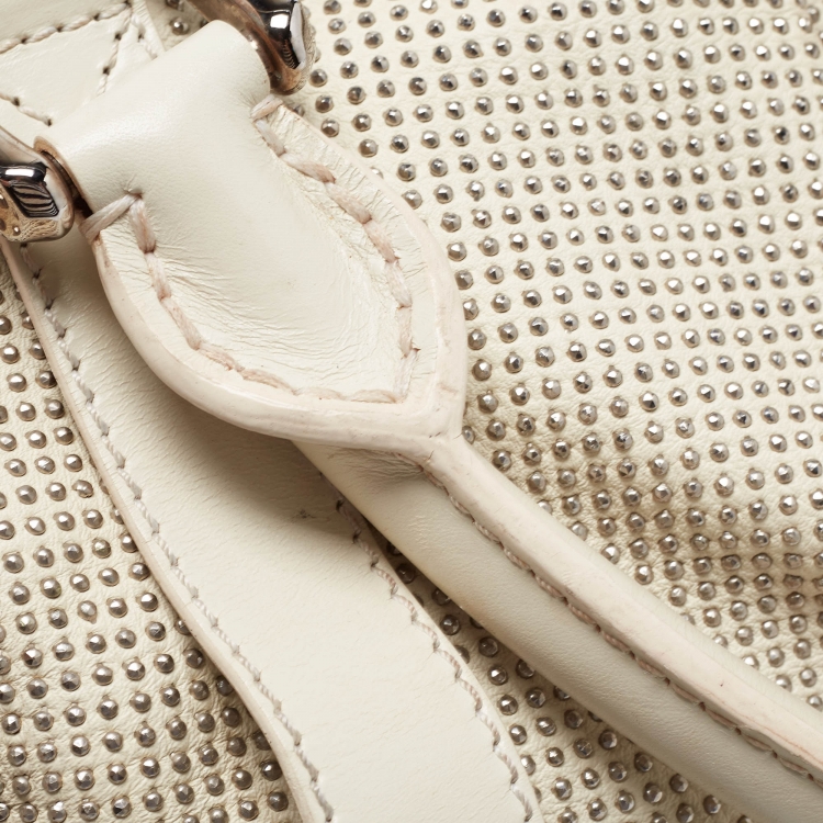 Pre Owned Burberry Off White Leather Studded Ashbury Knight Satchel