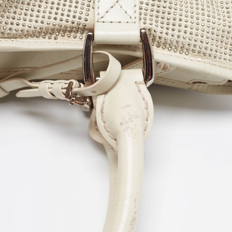 Pre Owned Burberry Off White Leather Studded Ashbury Knight Satchel