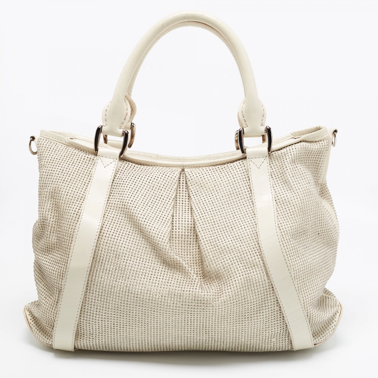 Pre Owned Burberry Off White Leather Studded Ashbury Knight Satchel